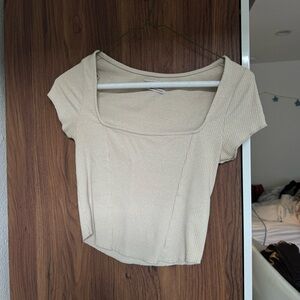 Cream Fitted Crop Blouse urban outfitters small